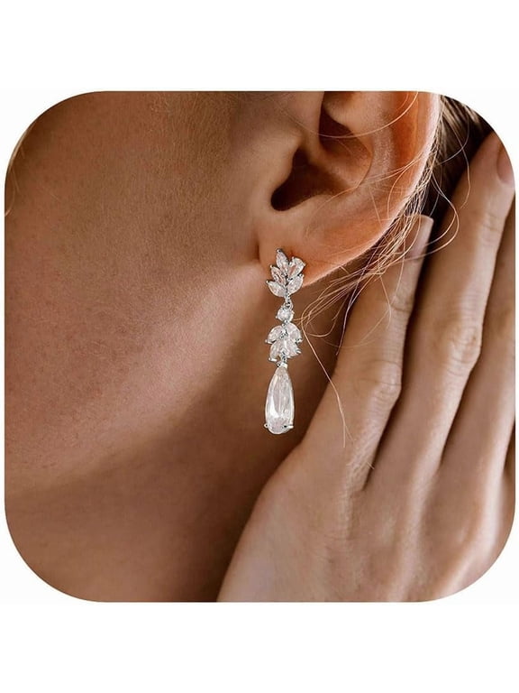Dangle Drop Earrings for Women Wedding Bridal Rhinestone Long Cubic Zircon Dangling Crystal Chandelier Sparkly 14K Gold Plated Dainty Trendy Jewelry