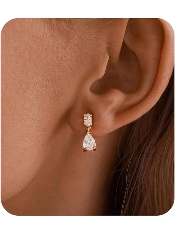 Dangle Drop Earrings for Women Wedding Bridal Rhinestone Long Cubic Zircon Dangling Crystal Chandelier Sparkly 14K Gold Plated Dainty Trendy Jewelry