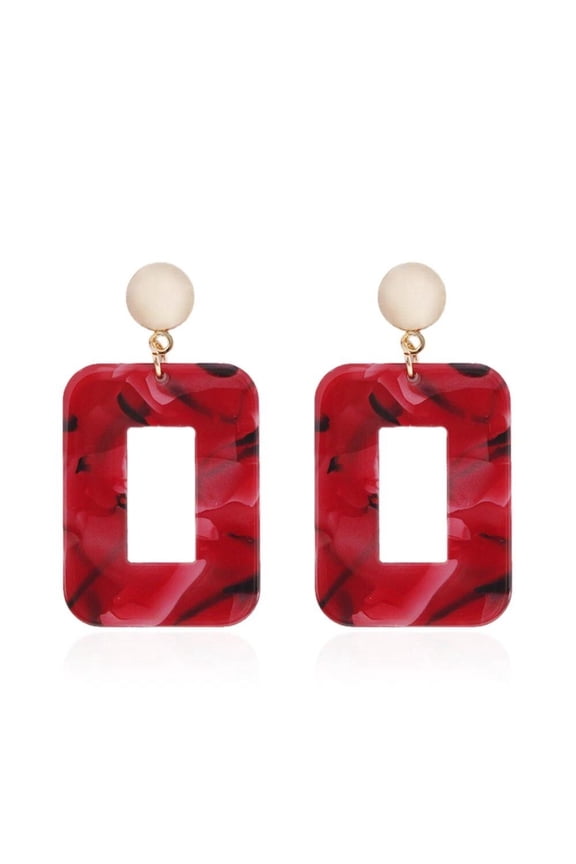 Dangle Earrings Cellulose Acetate Rectangle Gold Black Red 55X30Mm P646