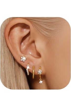 Dangle Earrings For Women, Dainty 14K Gold Plated Earrings Stack Hypoallergenic Earring Sets For Multiple Piercing - Hypoallergenic CZ Drop Earrings