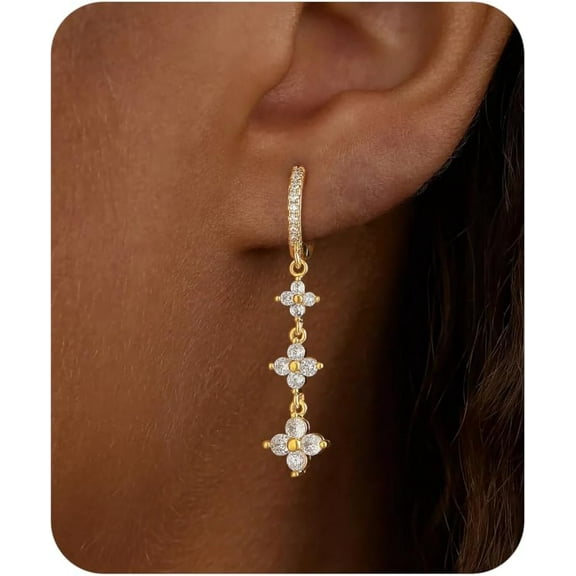 Dangle Earrings For Women Trendy 14K Gold Plated Drop Silver Long Dangling Dainty CZ Simple Hanging Jewelry