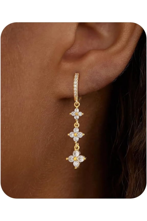 Dangle Earrings For Women Trendy 14K Gold Plated Drop Silver Long Dangling Dainty CZ Simple Hanging Jewelry