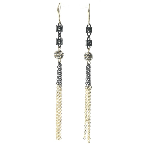 Dangle Earrings With Crystal Accents Gold-Tone & Black Chain Tassels