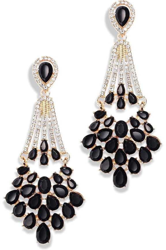 -Dangle Earrings for Women, Dainty Pearl Drop Earrings CZ Wedding Earrings for Brides, Dangling Drop Earrings for Women Trendy Long Chain Earrings, Gold-black-