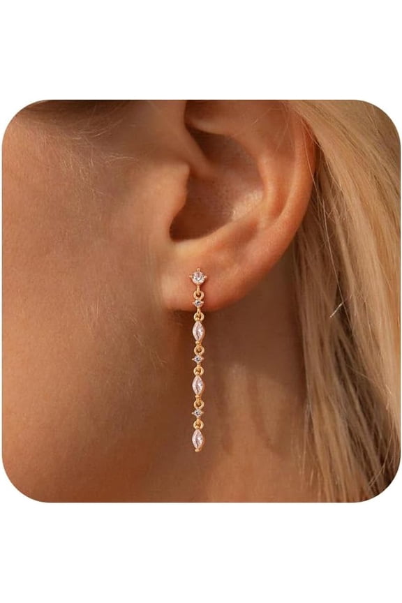 Dangle Earrings for Women,Dainty Pearl Drop Earrings CZ Wedding Earrings for Brides Dangling Drop Earrings for Women Trendy Long Chain Earrings for Women Wedding Jewelry