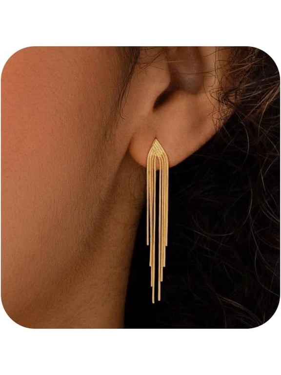 Dangle Earrings for Women Trendy - Dainty 14K Gold Plated Statement Long Tassel Earring Hypoallergenic Drop Chandelier Earring Cute Gold Earrings for Women Trendy Jewelry Gifts