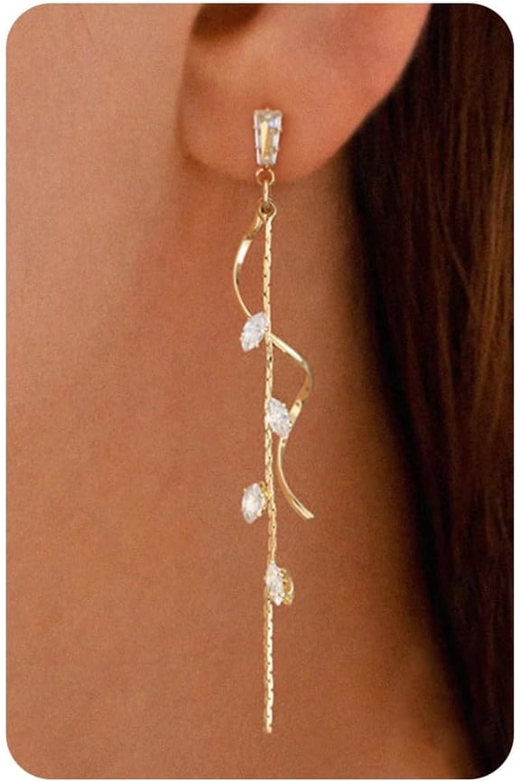 Dangle Earrings for Women- 14K Gold Plated Butterfly Heart Star Hoop Chain Tassel Design Long Dangle Earrings