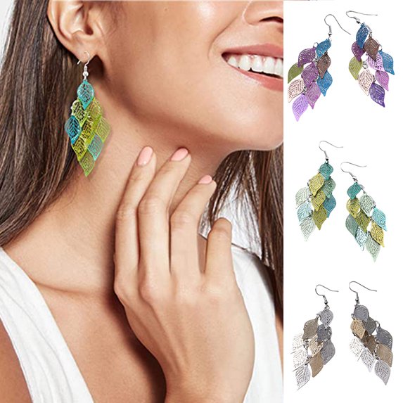 Dangle Earrings for Women Ladies, Prom Handmade Boho Super Lightweight Chandelier Leaf Shape Long Dangle Drop Earring Gold Silver Plated, Pairs