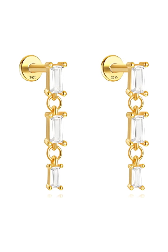 Dangle Flat Back Earrings for Cartilage Helix Tragus Upper Lobe Gold Plated Sterling Silver 1 pair by Ginger Lyne