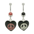 thumbnail image 1 of Dangle Heart Peace Sign Belly Ring with Cz Gems, 1 of 6