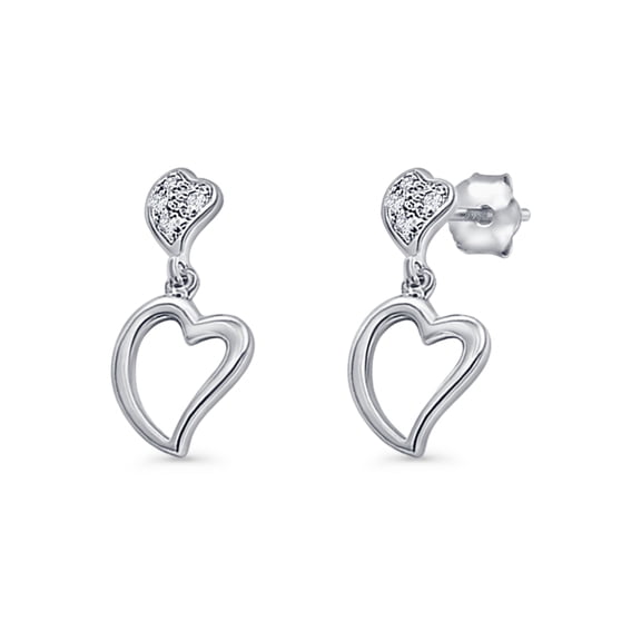 Dangle Heart Stud Earrings CZ 925 Sterling Silver 23mm