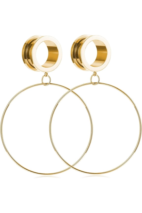 Dangle Large Hoop Ear Tunnels Surgical Steel Ear Plugs Expander Dangle Gauges Stretcher Piercing Screwing Back 6-25mm[c881]