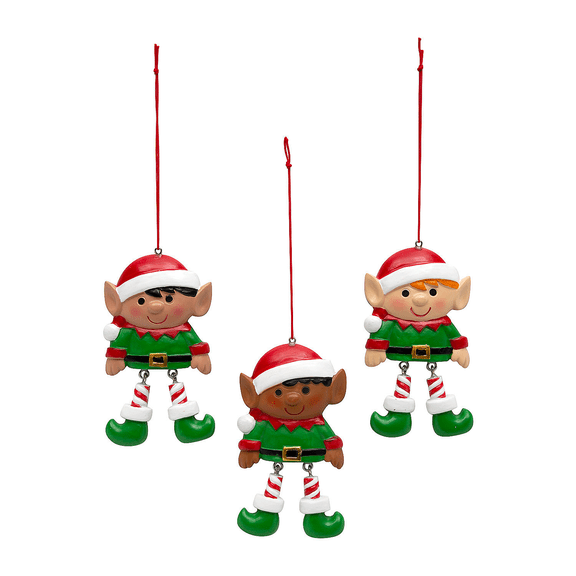 Dangle-Leg Elf Christmas Ornaments - 12 Pc