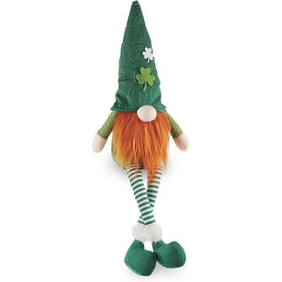 Dangle Leg Irish Gnome, Dangling Plush St. Patricks Day Decoration for Table, Mantel, Shelf, Cute Home Decor Ornament