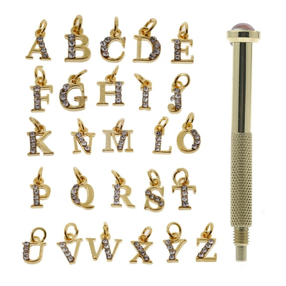 Dangle Nail Charms Alloy Letter Nail Piercing Charms for Nail Jewelry with Nail Piercing Tool Hand D