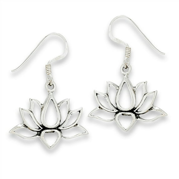 Dangle Open Lotus Flower Yoga .925 Sterling Silver Blooming Balance Earrings Jewelry Female Unisex