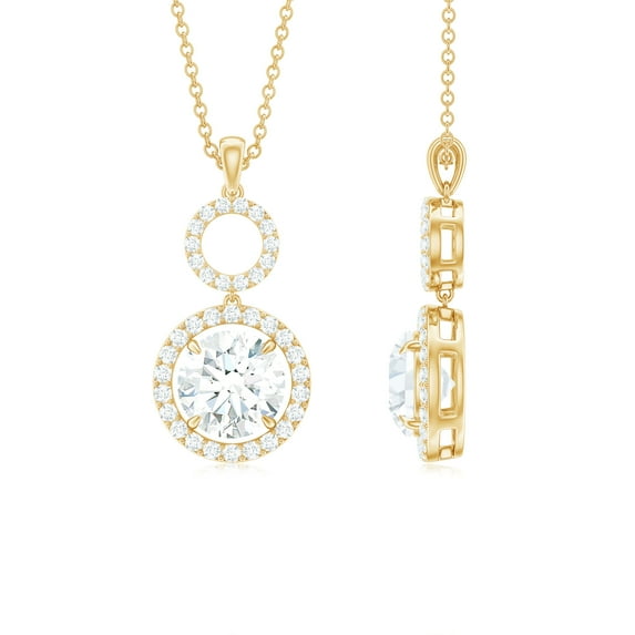 Rosec Jewels Dangle Pendant Necklace with Certified Moissanite for Women - D-VS1 Quality, 18K Yellow Gold