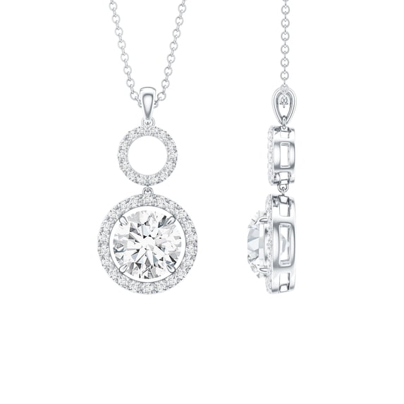 Rosec Jewels Dangle Pendant Necklace with Certified Moissanite for Women - D-VS1 Quality, 925 Sterling Silver