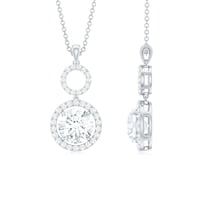 Rosec Jewels Dangle Pendant Necklace with Certified Moissanite for Women - D-VS1 Quality, 925 Sterling Silver