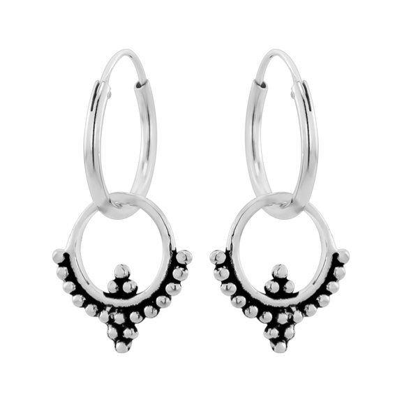 Dangle Tribal 925 Sterling Silver Charm Hoop Earrings