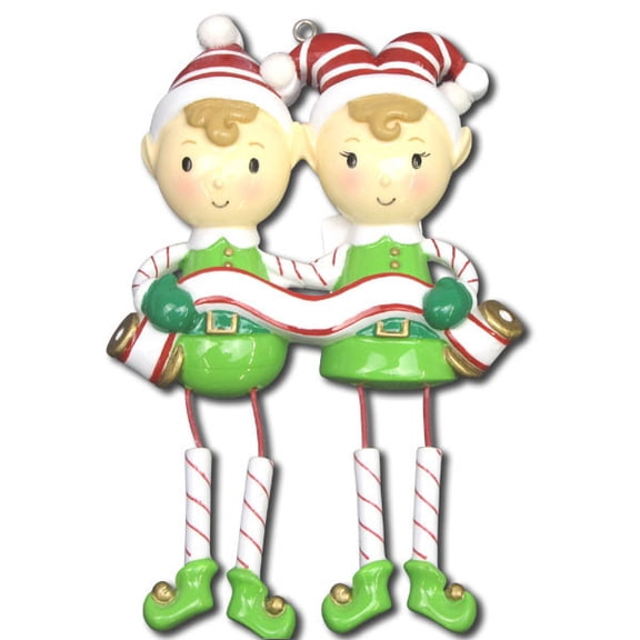Dangleing Elf Couple Personalized Christmas Ornament DO-IT-YOURSELF