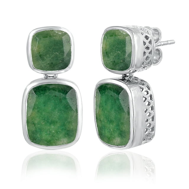 Dangling 14.52 Ctw Dyed Emerald 925 Sterling Silver Cushion Dangle Earrings For Women By Orchid Jewelry