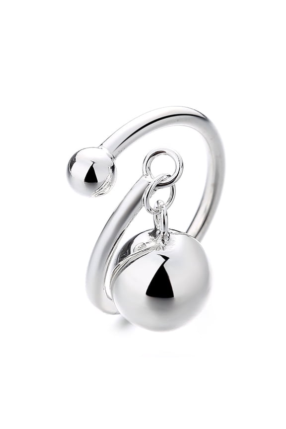 Dangling Ball Adjustable Open Ring for Women Sterling Silver 925 Double Balls Statement Wrap Rings Comfort Fit Finger Bands