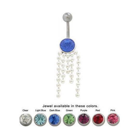 Dangling Beads Belly Button Ring with Cz Gem 14G