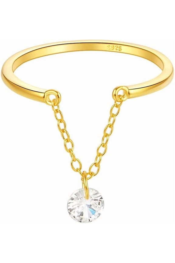 Dangling Charm CZ Sterling Silver Ring for Women Crystal Diamond Tassel Chain Sackable Finger Band Statment Ring Promise Rings Adjustable