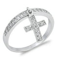 thumbnail image 1 of Dangling Cross Round CZ Wedding Ring 925 Sterling Silver Size 9, 1 of 5