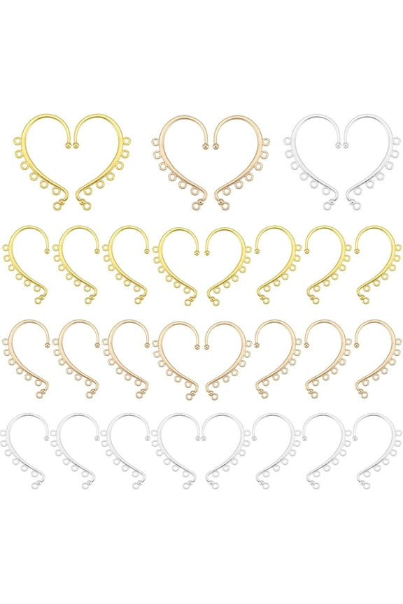Dangling Ear Cuff Blanks 36pcs 3 colors Retro Ear Crawler 2.2" 7 Loops Alloy Chandelier Earcuff Wrap for DIY Non Piercing Women Long Chain Tassel Drop Earrings Light golden/golden/Silver