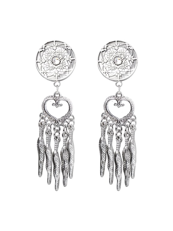 Dangling Earring Ear Plugs Tunnels Surgical Steel CZ Dream Catcher Dangle Screw-Fit Ear Gauges Plug Piercing