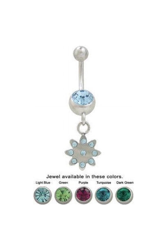 Dangling Flower Belly Button Ring with Cz Jewels