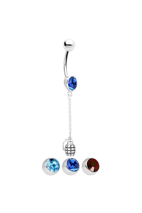 Dangling Grenade Belly Ring with CZ Gem