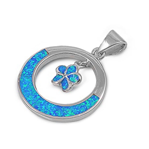 Dangling Plumeria Flower Pendant Blue Simulated Opal .925 Sterling Silver Charm Jewelry Female