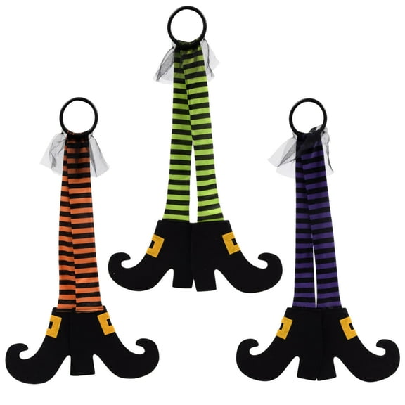 Dangling Plush Polyester Striped Stockings Witch Legs with Shoes for Halloween Christmas Autumn Fall Hanging Wreath Home Door Indoor Outdoor Garden Yard Decoration Party Favor Gift Supplies Set of 3