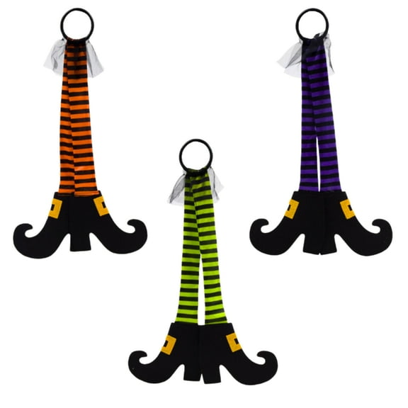 Dangling Plush Polyester Witch Leg, 18In Wicked Plush Polyester Legs with Shoes Halloween Day of The Dead Christmas Fall Dangling Home Door Garden Decor Prop Party Accessory Striped Stocking Pack of 3