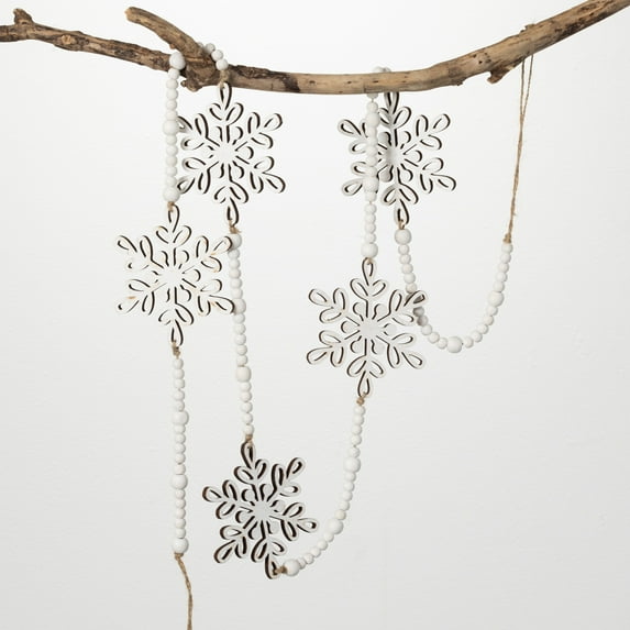 Dangling Snowflake Garland White 55.5"H Wood