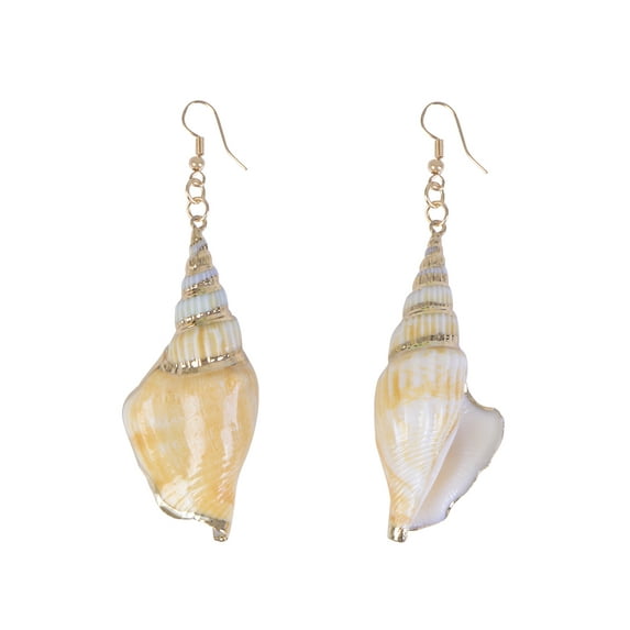 Dangling Spiral Conch Shell Cut Seashell Ocean Witch Mermaid Nature Jewelry Earrings