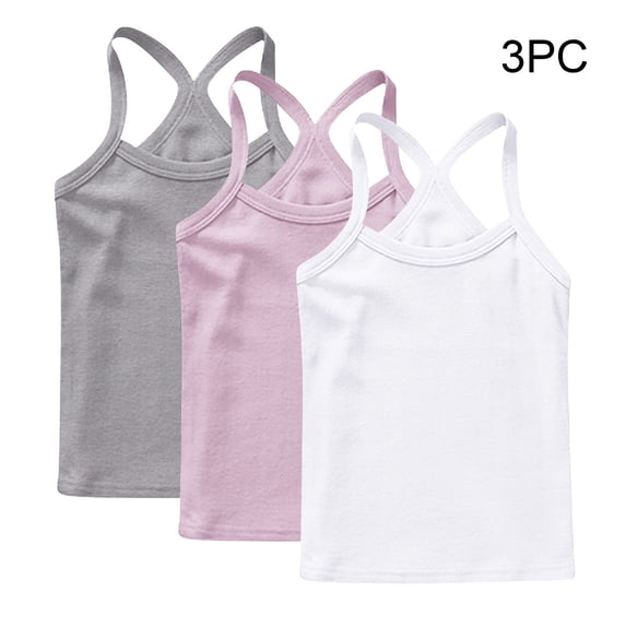 Danhjin 3 Pack Halter Tank Tops for Girls Toddlers Summer Spring Spaghetti Straps Tops Solid Color Cute Sleeveless Casual Comfy Going Out Tops for Kids, 1 to 13T