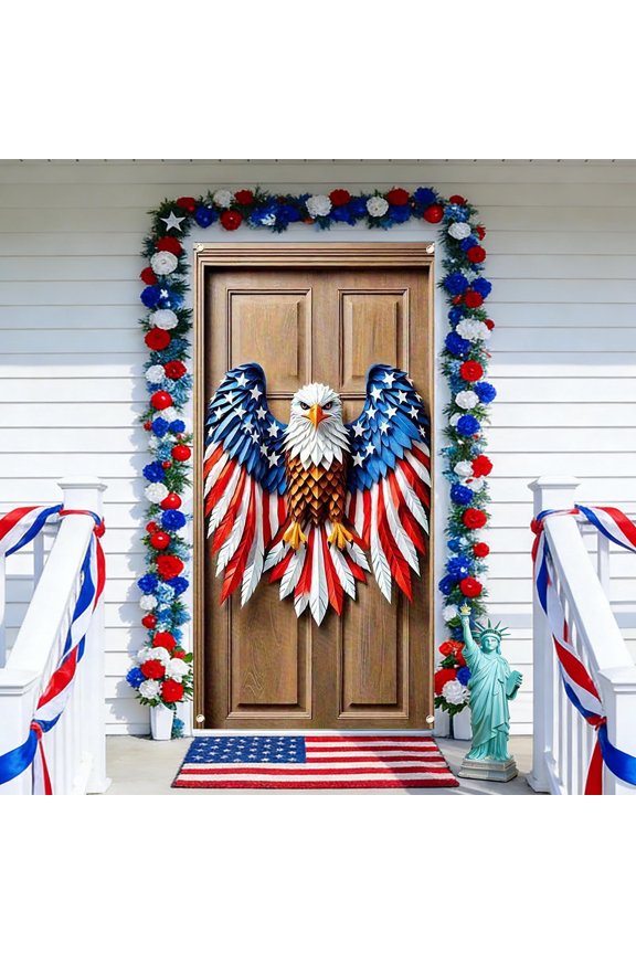 4th of July Door Cover, Decorative Frames with Hanging Fabrics for Easy Installation Patriotic Decor