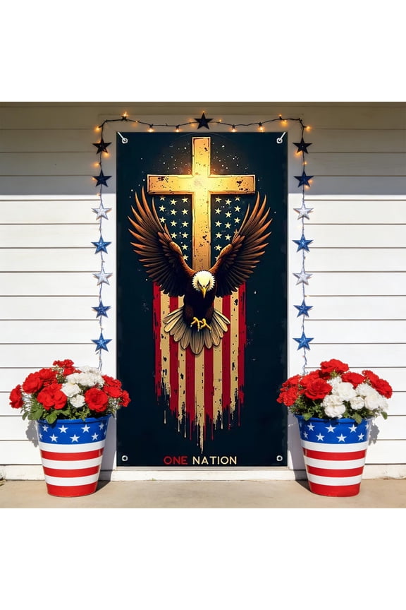 4th of July Door Cover, Decorative Frames with Hanging Fabrics for Easy Installation Patriotic Decor