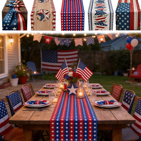 Danhjin 4th of July Table Runner, US American Flag Star Design for Holiday Living Room Dining Room Party Table Decoration