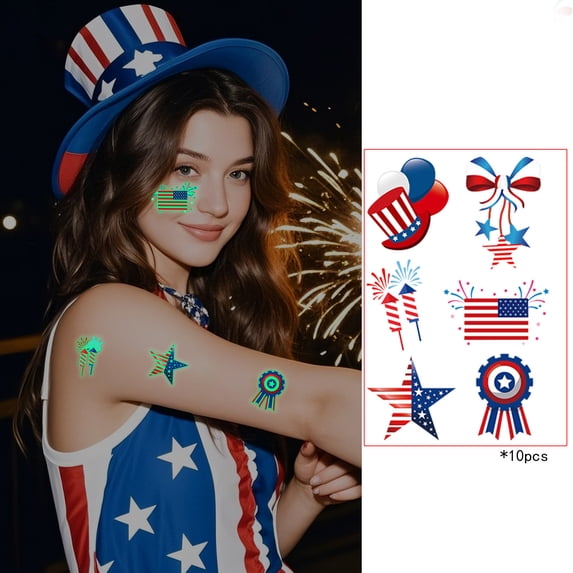 Danhjin 4th of July Tattoos, Patriotic Luminous Flag Temporary Sticker for Party & Holiday Events