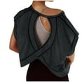 thumbnail image 1 of Black Women's Yoga Tops Back Less Hollow Workout T-Shirt Short Sleeve Solid Color Loose Fitsness Round Neck Shirt Casual Yoga Athletic Gym Slouchy Crop Running Tees, 1 of 5