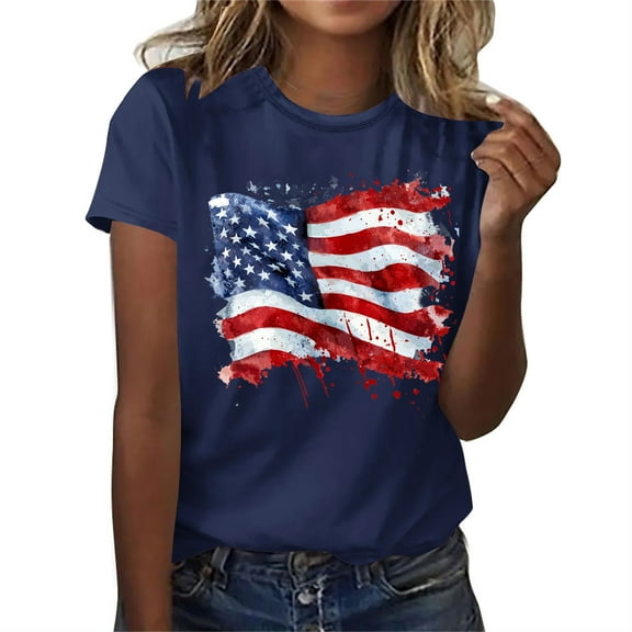Danhjin Plus Size Americans Flag T Shirt Women 4th of July Shirts Raglan Short Sleeve Patriotic Tee Topss