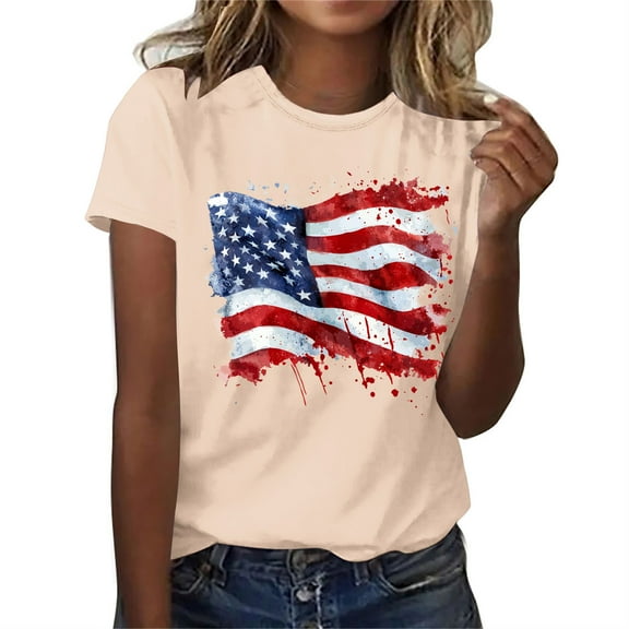 Danhjin Plus Size Americans Flag T Shirt Women 4th of July Shirts Raglan Short Sleeve Patriotic Tee Topss