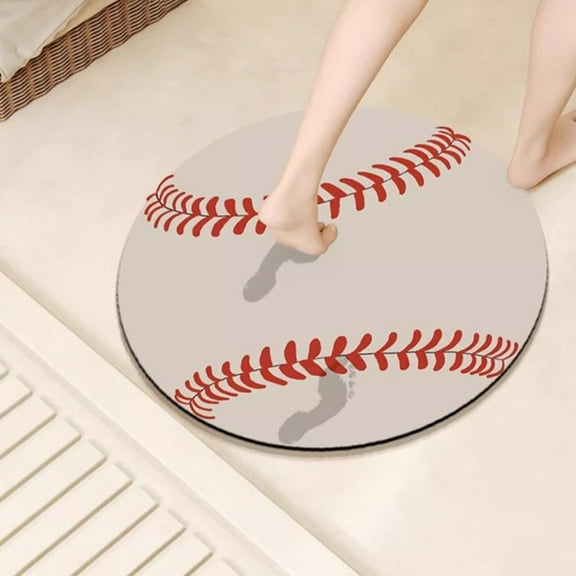 Danhjin Bathroom Rugs, Bath Mat Antislip Baseball Shaped Machines Washable Absorbent Fast Dry Waterproof Shower Mat for Bathroom Soft Toilet Mats, 15.75x15.75in