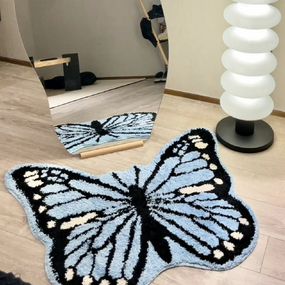 Danhjin Bathroom Rugs, Bath Mat Antislip Blue Butterflies Machines Washable Absorbent Fast Dry Waterproof Shower Mat for Bathroom Soft Toilet Mats