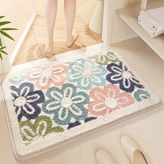 Danhjin Bathroom Rugs Non Slip Absorbent Moss Floral Extra Thick Quick Dry Door Mat for Bathroom